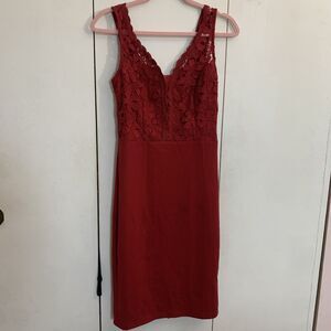 Grace Karin Bodycon Dress Women's S Sleeveless Red Lace Patchwork Midi NWT